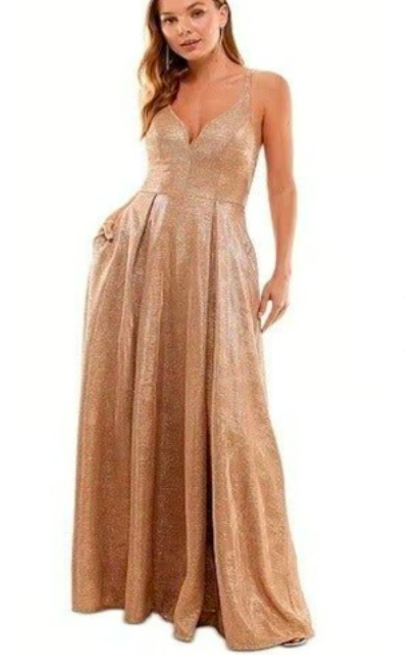 NWT CITY STUDIOS Juniors' Metallic Pleated X-Back Gown Evening dress sz3